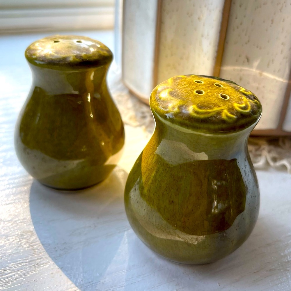 Vintage Olive Green Salt & Pepper Shakers